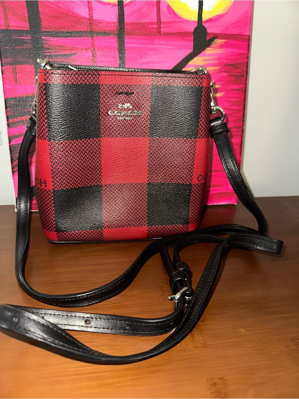 Coach Red and Black Buffalo Check Crossbody